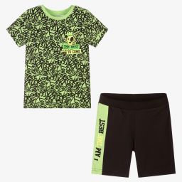 iDO Baby-طقم شورت قطن لون أخضر وأسود للأولاد | Childrensalon Outlet