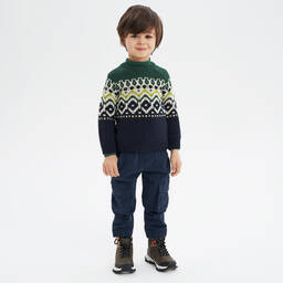 iDO Baby-Boys Green & Blue Cotton Knit Sweater | Childrensalon Outlet