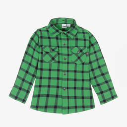 iDO Малыши-Зеленая хлопковая рубашка в клетку с капюшоном | Childrensalon Outlet