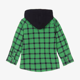iDO Малыши-Зеленая хлопковая рубашка в клетку с капюшоном | Childrensalon Outlet