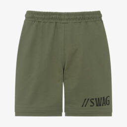iDO Junior-Boys Olive Stretch Knit Shorts | Childrensalon Outlet