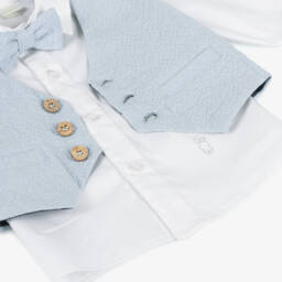 iDO Mini-Boys Soft Blue Seersucker Ensemble | Childrensalon Outlet