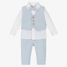 iDO Mini-Boys Soft Blue Seersucker Ensemble | Childrensalon Outlet