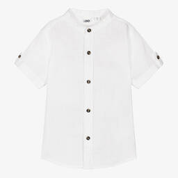 iDO Baby-Boys White Collarless Linen Shirt | Childrensalon Outlet