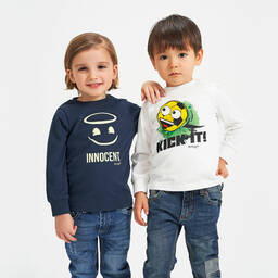 iDO Малыши-Белый хлопковый топ со смайлом для мальчиков | Childrensalon Outlet