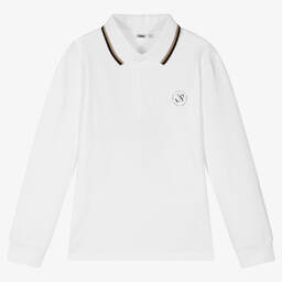 iDO Junior-Boys White Cotton Piqué NY Polo Top | Childrensalon Outlet