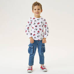 iDO Baby-Boys White Skate Print Cotton Top | Childrensalon Outlet