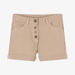 iDO Junior-Girls Beige Cotton Twill Button-Up Shorts | Childrensalon Outlet