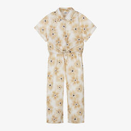 iDO Junior-Girls Beige Floral Cotton Trouser Set | Childrensalon Outlet