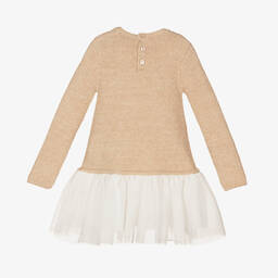 iDO Малыши-Бежевое трикотажное платье с белой юбкой из тюля | Childrensalon Outlet