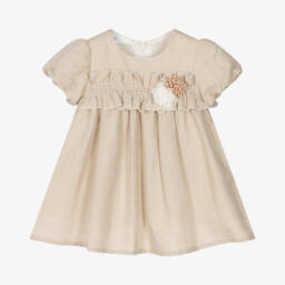 iDO Mini-فستان بيج من الكتان والقطن للبنات | Childrensalon Outlet