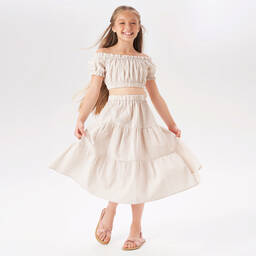 iDO Для младших-Бежево-белый топ и юбка в полоску | Childrensalon Outlet