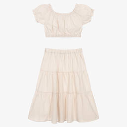 iDO Для младших-Бежево-белый топ и юбка в полоску | Childrensalon Outlet