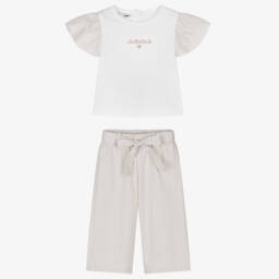 iDO Baby-Girls Beige & White Striped Trouser Ensemble | Childrensalon Outlet