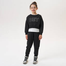 iDO Junior-Girls Black Cotton Tracksuit Set | Childrensalon Outlet