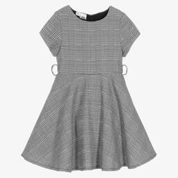 iDO Baby-فستان مزيج فيسكوز كاروهات لون أسود وأبيض | Childrensalon Outlet