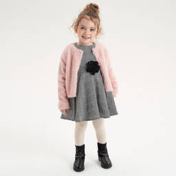 iDO Baby-فستان مزيج فيسكوز كاروهات لون أسود وأبيض | Childrensalon Outlet