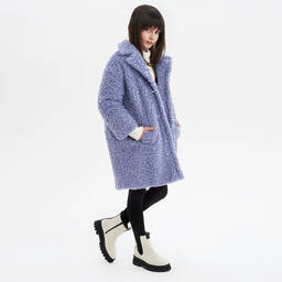 iDO Junior-Girls Blue Bouclé Coat | Childrensalon Outlet