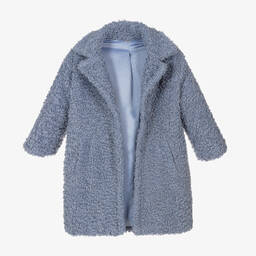 iDO Junior-Girls Blue Bouclé Coat | Childrensalon Outlet