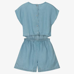 iDO Junior-Girls Blue Chambray Cut Out Playsuit | Childrensalon Outlet