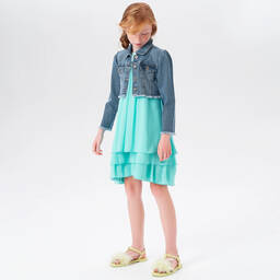 iDO Junior-جاكيت قطن دنيم لون أزرق للبنات | Childrensalon Outlet