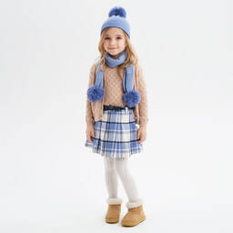iDO Baby-Girls Blue Cotton Pleated Tartan Skirt | Childrensalon Outlet