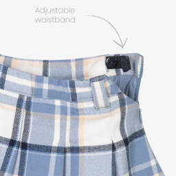 iDO Baby-Girls Blue Cotton Pleated Tartan Skirt | Childrensalon Outlet