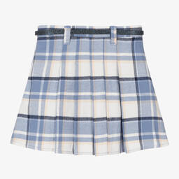 iDO Baby-Girls Blue Cotton Pleated Tartan Skirt | Childrensalon Outlet