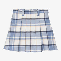 iDO Baby-Girls Blue Cotton Pleated Tartan Skirt | Childrensalon Outlet