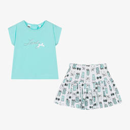 iDO Baby-Girls Blue Cotton Skirt Set | Childrensalon Outlet