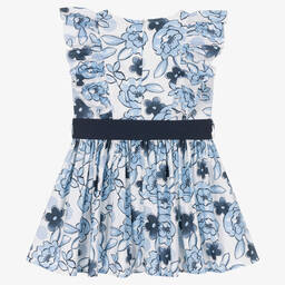 iDO Малыши-Голубое хлопковое платье с цветами для девочек | Childrensalon Outlet