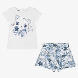 iDO Малыши-Топ и голубая юбка-шорты из хлопка с цветами | Childrensalon Outlet