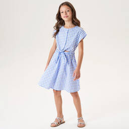 iDO Для младших-Голубое хлопковое платье в клетку | Childrensalon Outlet