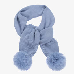 iDO Baby-Girls Blue Knitted Pom Pom Scarf | Childrensalon Outlet