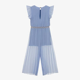 iDO Junior-Girls Blue Pleated Jumpsuit  | Childrensalon Outlet