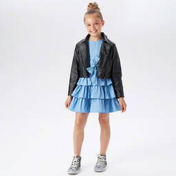 iDO Junior-Girls Blue Ruffle Dress | Childrensalon Outlet