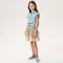 iDO Junior-Girls Blue Ruffled Chambray Shirt | Childrensalon Outlet
