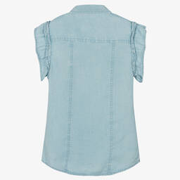 iDO Junior-Girls Blue Ruffled Chambray Shirt | Childrensalon Outlet