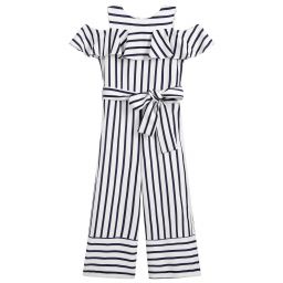 iDO Junior-Girls Blue Striped Jumpsuit | Childrensalon Outlet