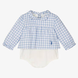 iDO Mini-بودي سوت قطن جيرسي لون أزرق وأبيض للمولودات | Childrensalon Outlet