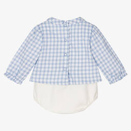 iDO Mini-بودي سوت قطن جيرسي لون أزرق وأبيض للمولودات | Childrensalon Outlet