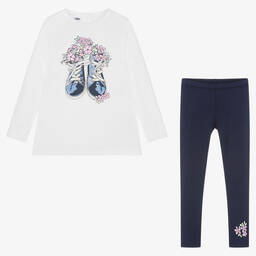 iDO Малыши-Белый топ и синие легинсы | Childrensalon Outlet