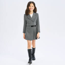 iDO Junior-Girls Charcoal Striped Short Blazer | Childrensalon Outlet