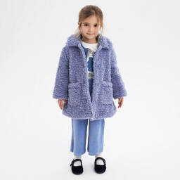 iDO Baby-Girls Cornflower Blue Bouclé Coat | Childrensalon Outlet