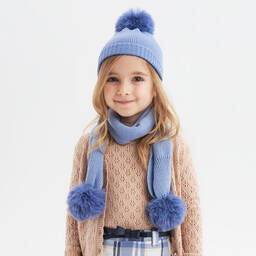 iDO Baby-Girls Cornflower Blue Pom-Pom Hat | Childrensalon Outlet