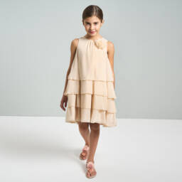 iDO Junior-فستان بناتي أنيق من طبقات الشيفون البيج | Childrensalon Outlet