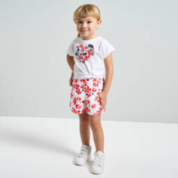 iDO Малыши-Цветочный хлопковый красно-белый ансамбль для девочек | Childrensalon Outlet
