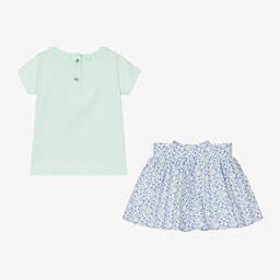 iDO Малыши-Girls Green Cotton Floral Skirt Set | Childrensalon Outlet