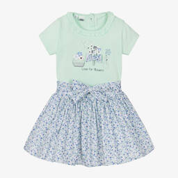 iDO Малыши-Girls Green Cotton Floral Skirt Set | Childrensalon Outlet