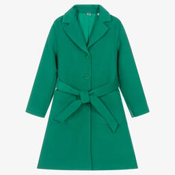 iDO Junior-Girls Green Viscose Twill Coat | Childrensalon Outlet